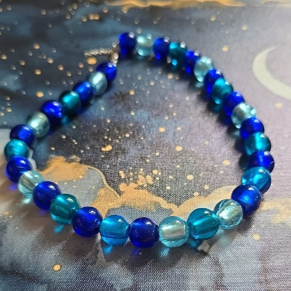 Blue Glass Beaded Necklace